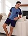 Aseniza Schlafanzug Herren Kurz Pyjama Set Shorty Schlafanzüge für Männer Sommer Hausanzug Baumwolle Nachtwäsche T-Shirt und Pyjamahose Zweiteilige,Kobaltblau,XL