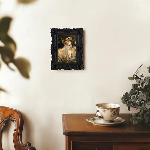 Image of eletecpro 4x6 Vintage Picture Frame with Real Glass Cover, Ornate Antique Photo Frame, Display 4x6 Picture for Tabletop or Wall Hanging Horizontal & Vertical, Black Home Decor for Gallery Art