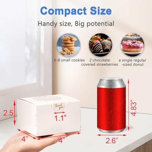 Shallive 4-Inch Small Cookie Boxes 50 Pcs White - Bakery Treat Boxes with Window for Gifting, To-go Containers for Cake Slice, Macarons, Donuts 4x4x2.5 by Shallive - Image 3