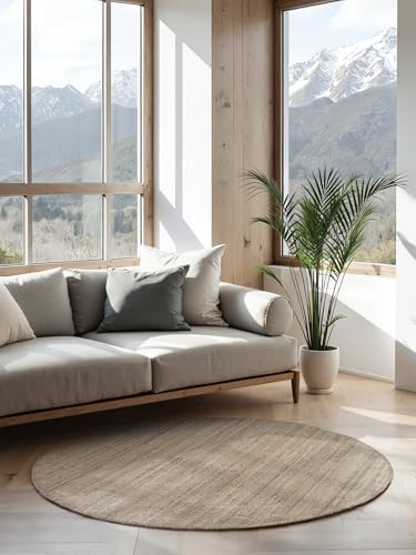 Hanse Home Jute Teppich Rund – Natur Wohnzimmerteppich aus 100% Jute - Handgewebt & Natürlich – Boho Naturfaser Juteteppich für Wohnzimmer, Schlafzimmer, Esszimmer – Natur Grau Braun, Ø 200cm