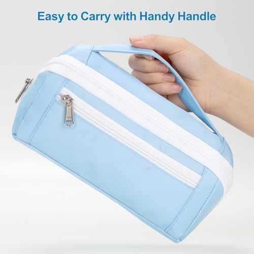 Image of Large Capacity Pencil Case - Pencil Pouch for Teen Girls & Boys, Aesthetic Pouch Organizer with 8 Compartments, Wide Opening Marker Bag for Middle High School College, Fits Calculator, Blue