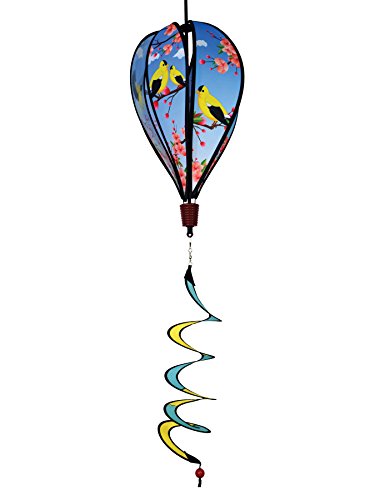 In the Breeze Goldfinch Family 6-Panel Kinetic Hot Air Balloon Wind Spinner,11" W x 17" H, 26" Tail,1056
