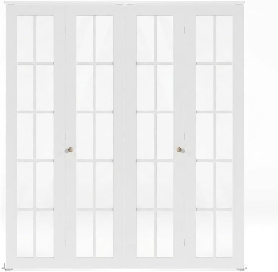 Bifold Door, for 48"x 80" Opening,Clear Glass and Solid Manufactured Wood Pre-drilled Folding Closet Door with Hardware Kit