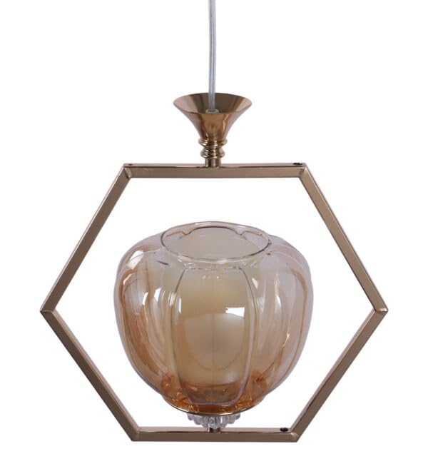 Image of ELIANTE Modern Glass Hanging Light for Living Room & Dining Area | Metal Ceiling Lamp with Elegant Glass Shade | 3 Years Warranty | Free Bulb (Hexora)