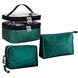 Lakpopya Doble Bolsa de Aseo, 3 Piezas Neceser con Patrón de Diamantes, Bolsa de Cosméticos + Neceseres de Viaje para Mujeres y Hombres (Verde)