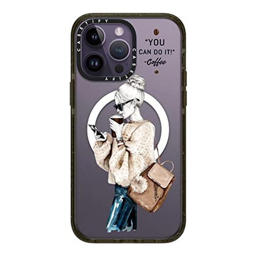 CASETiFY �C���p�N�g iPhone 14 Pro Max �P�[�X [MIL�K�i���� (4x MIL-STD-810G)/2.5m����̗����������N���A/MagSafe �ɑΉ�] - Girl And Coffee - �O���b�V�[ �u���b�N