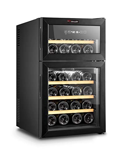 Cave de Chambrage Double Zone DOPPIOVINO24 - Climadiff - Idéal pour Chambrer le Vin - 2 Compartiments et 2 Portes Indépendantes - Contenance 24 Bouteilles