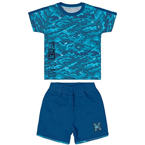 Conjunto Camiseta + Bermuda Moletom Sem Felpa, Marisol, Bebê Meninos, Azul Turquesa, GB