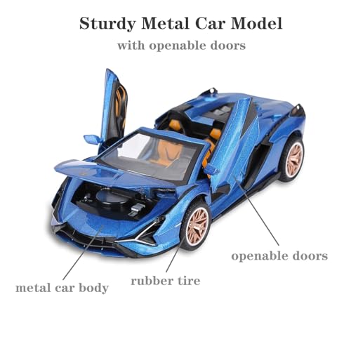 Image of 1:32 Open Lamborghinii Sian Diecast Toy Car Metal Pull Back Vehicle with Openable Doors Lights & Sound Collectible Gift Toy for Kids Boys & Girls Fun & Realistic Design (Blue)