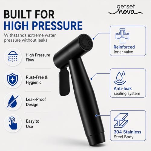 Image of Health Faucet Stainless Steel Jet Spray Gun for Toilet | Silver & Copper Ion Shield Kills 99% Germs | Leak-Proof Bathroom Health Faucet 1 Year Warranty (Jet Spray Gun Black)
