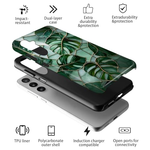 Coque Samsung S25 FE 5G vitrail vert monstera double protection antichoc