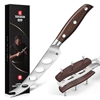 XINZUO 13cm Coltello da Formaggio Acciaio Inossidabile Tedesco 1.4116 -punta a Forchetta, lama Seghettata e Antiaderente -per Formaggio, Burro, Frutta e Pane -Manico in Red Sandalwood Full Tang