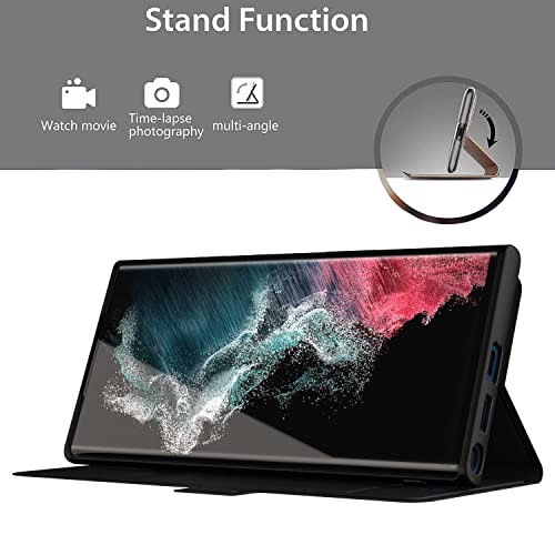 Image of Kapa Noble Slim Magnetic Leather Flip Case Cover for Samsung Galaxy S23 Ultra,Card Holder Stand Leather Flip Wallet Case (Black)