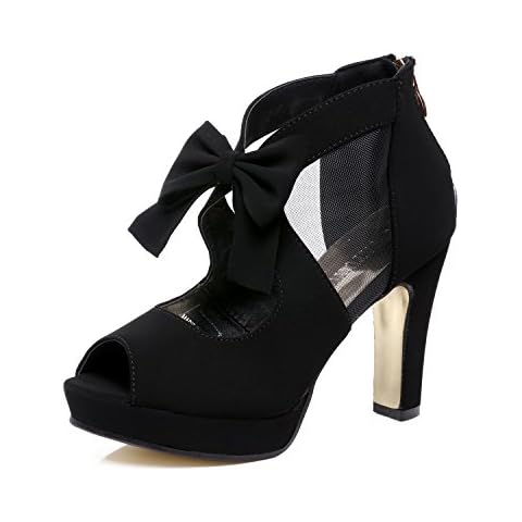 GATUXUS Open Toe Women Platform High Heel Shoes Bows Strappy Sandals (US 9, Black) Cover