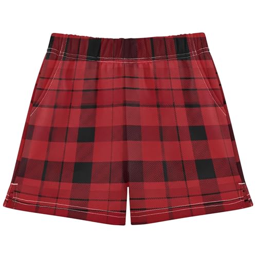 Girls Classic Red Black Plaid Lounge Shorts Kids Athletic Pajama Sleep Shorts Youth Summer Clothes, X-Small