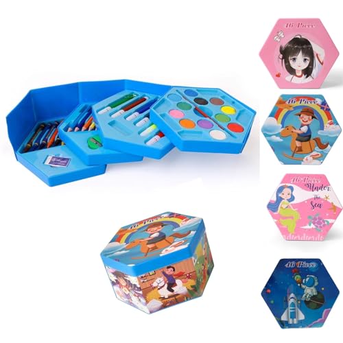 Image of AMIRATE Colors Box Color Pencil,Crayons, Water Color, Sketch Pens Set of 46 Pieces (Color & Design for Kids)(Pack of 1) MULTY COLOR- blue & pink