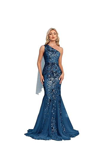 Image of One Shoulder Glitter Mermaid Dress for Mother of The Bride Women's Sexy Sequin Formal Gown