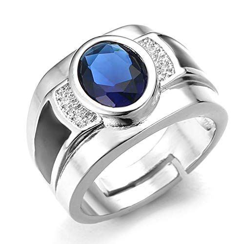 HALUKAKAH Bague de Diamant avec Cristal de Pierre Gemme Bleue,pour Hommes Plaqué Or Blanc 18 Carats et Platine Iced Out Diamants Handset Agate Noire Taille...