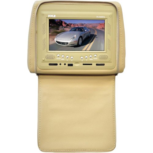 Pyle PL72HRTN Adjustable Headrests w/ Built-In 7'' TFT/LCD Monitor W/IR Transmitter & Cover (Tan)