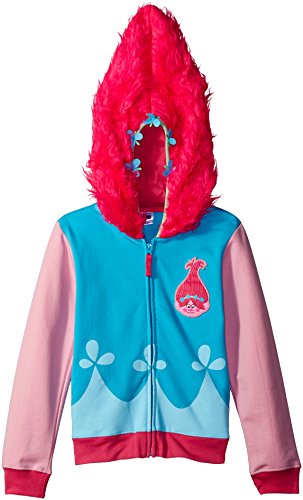 Trolls Girls' Big Girls' Movie Poppy Costume Zip Hoodie with Faux Fur on Hood, Blue/Pink, Medium(10/12)