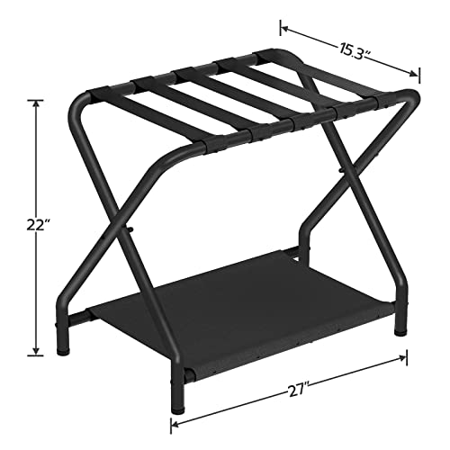 Hoobro Folding Luggage Racks Set Of 2, Suitcase Stand With Fabric Storage Shelf For Guest Room, Metal Luggage Holder, 27 X 15.3 X 22 Inches, Bedroom, Hotel, Space Saving, Black Bk04Xlp201 #TOP5