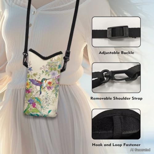Image of Women Small Crossbody Bag Fashion Phone Pouch with Adjustable Strap Lightweight Trendy Mini Smartphone Purse Travel Essentials, Retro Floral Hummingbird Beige