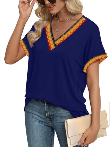 Image of WIHOLL Womens Summer Tops Short Dolman Sleeve Shirts 2026 Fashion V Neck Outfits Clothes