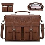 RAINSMORE Mens Messenger Bag 17 Inch Vintage Leather Laptop Briefcase Magnetic Closure Large Satchel Computer Shoulder Bag for Office Travel College, Brown