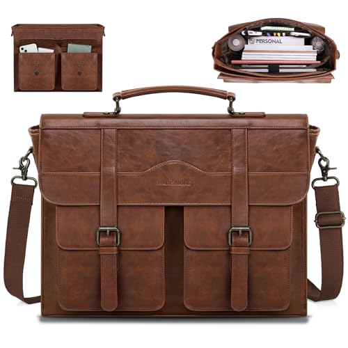 RAINSMORE Mens Messenger Bag 17 Inch Vintage Leather Laptop Brief...