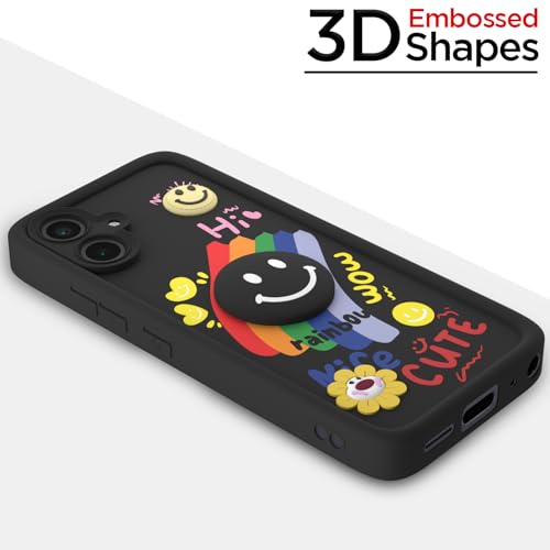 Image of Pikkme Back Cover for Samsung Galaxy A04 | Soft Silicone| Cute Rainbow Smile & 3D Cartoon Flower Design | Shockproof Raised Camera Protection Bumper Case (Black)