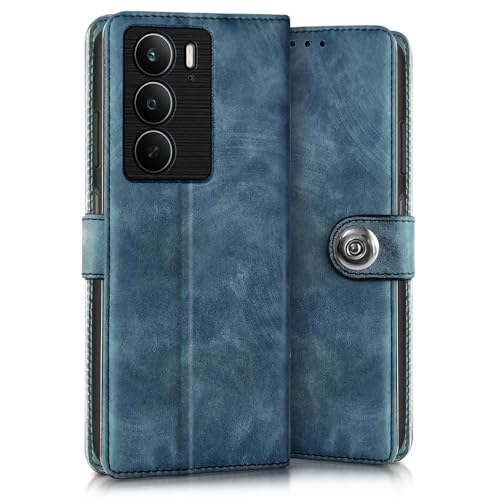 Image of WOW IMAGINE Shock Proof Flip Cover Back Case for Realme C75 | Realme C73 | Narzo 80 lite 5G | P3 Lite 5G (Magnetic Button Flip Case | Wallet Pockets & Stand | Leather Finish | Aquamarine)