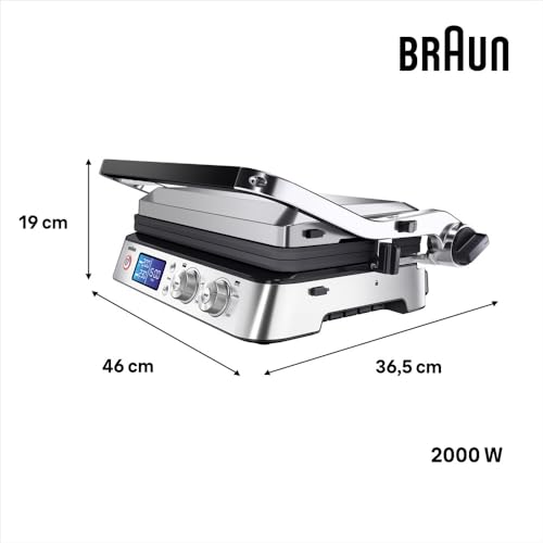 Foto von Braun MultiGrill 9 CG9043, 3-in-1 Kontaktgrill, BBQ und Ofen, große Grillfläche (16 Burger), 2000W, 250°, spülmaschinengeeignet (Plancha, und Grill), Fettauffangschale, Elektrogrill Indoor
