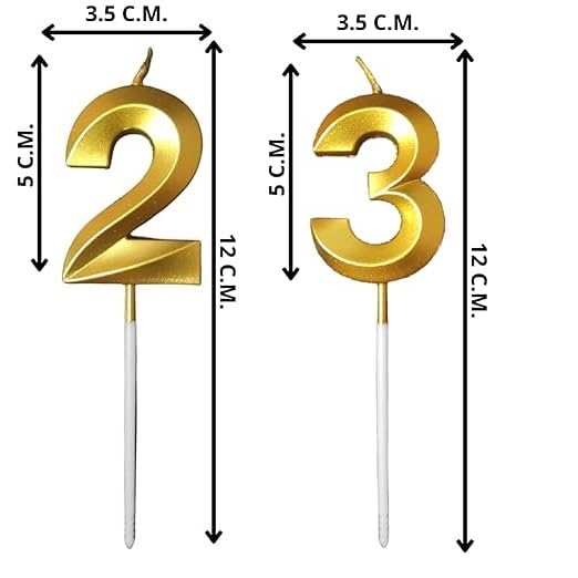 Image of ToyUniverse Number 23 Gold Candle | Twenty Three Metallic Gold Candle for Twenty Third Birthday, Anniversary, Surprise Party Cake Decoration (Pack of 2)