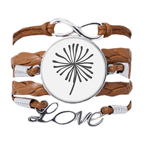 Bracelet fleur de pissenlit en cuir noir et corde tordue pour femme