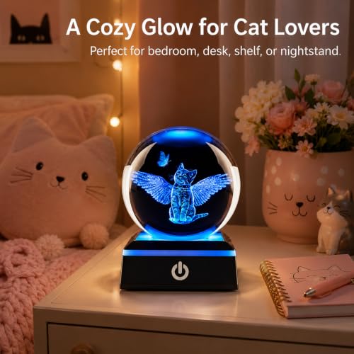 Zerelys Crystal Ball with LED Base, 3D Laser Engraved Cat Globe Gift by Zerelys - Used condition - Image 2