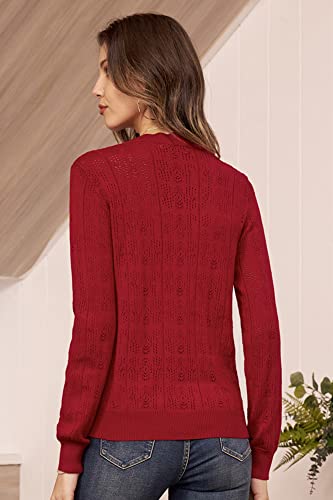 Grace Karin Long Sleeve Christmas Shrug Cardigan Sweater Women Cropped V Neck Hollow Ribbed Knitwear Lightweight Fall Winter Bolero Wine Red L #TOP5