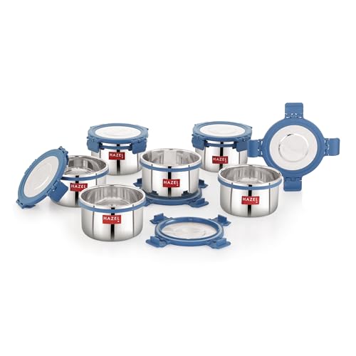 Image of HAZEL Stainless Steel Storage Containers for Kitchen, Air Tight, 525 Ml, Tiffin Box, Set of 6