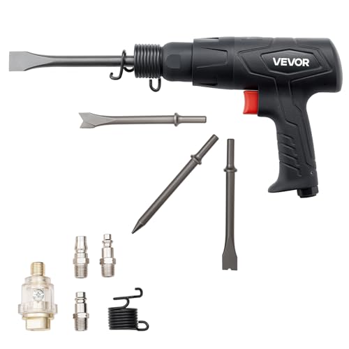 VEVOR Marteau Pneumatique, 2500-2700 bpm, Burineur Pneumatique Compact, Course de 7 cm, avec 4 Burins de 17 cm, pour Couper le Métal, Démolir les Murs en...