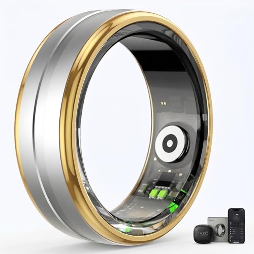 IVYO Smart Ring Premium Gesundheitsring & Fitness Tracker ohne ABO 24/7 Messung von Schlaf Herzfrequenz HRV Stress & SpO2 Ultraleicht Wasserdicht & 7 Tage Akku (Silber/Gold 62)