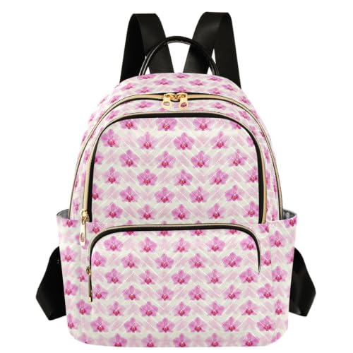 Mochila orquídea tropical S de poliéster suave con múltiples bolsillos para mujer casual