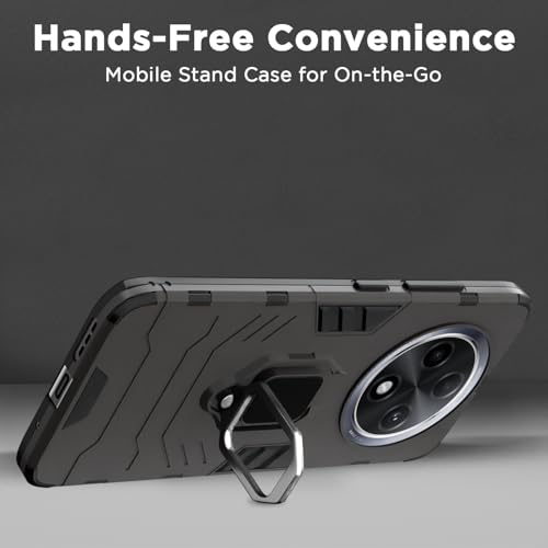 Image of Pikkme D5 Tough Armor Back Cover | 360 Protection Case | Ring Holder Stand Bumper Case for Oppo F27 Pro Plus 5G (Black)