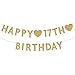 Gold Happy 17th Birthday Banner, Glitter 17 Years Old Boy or Girl Party Decorations, Supplies