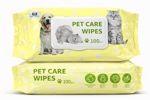 Image of Btag Pet Grooming Wipes for Dogs & Cats (14 x 18 cm) | 100 Count | pH Balanced Dry Bath | Ear, Paw & Coat Cleaning | Hygiene Essentials | Non-Woven Disposable Cloth 40 GSM (Pack of -2)