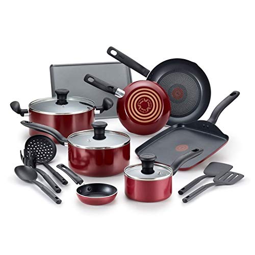 T-Fal Culinaire 16-Pc. Nonstick Aluminum Cookware Set. Red