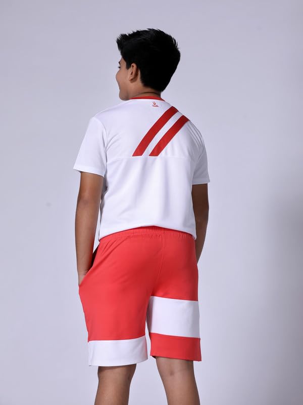 UMILDO Boy's Active Sports Wear Knee Length Solid Polyester Relaxed Fit Shorts_Red-White - Image 3 thumbnail