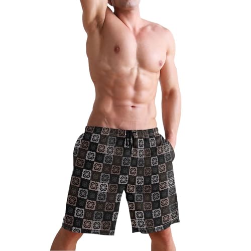 Quick Dry Tile Men's Swimming Shorts Swim Trunks with Mesh Lining Beach Wear - S4