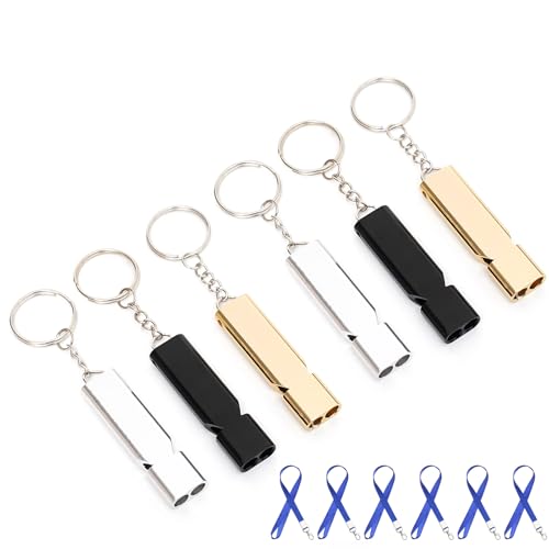 HZ Yihai Autumn 6 PCS Premium Safety Survival Whistles with Lanyard Keychain for Outdoor Camping and Various Competitions, Emergency Lifeguard Loud Whistle