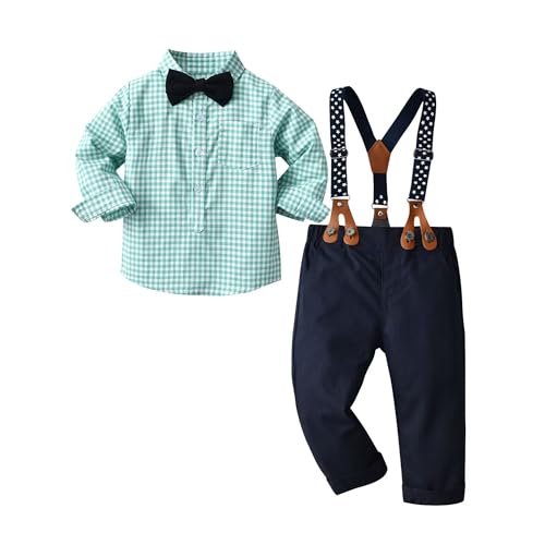 Image of Boarnseorl Baby Boys Pants Sets, Infant Long Sleeve Shirt + Pants + Bow Tie + Suspenders Outfits
