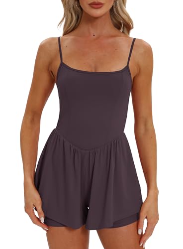 Beaully Womens Summer Sleeveless Rompers Spaghetti Strap Double Lined Shorts Jumpsuit One Piece Outfits 6110 Dark Purple M