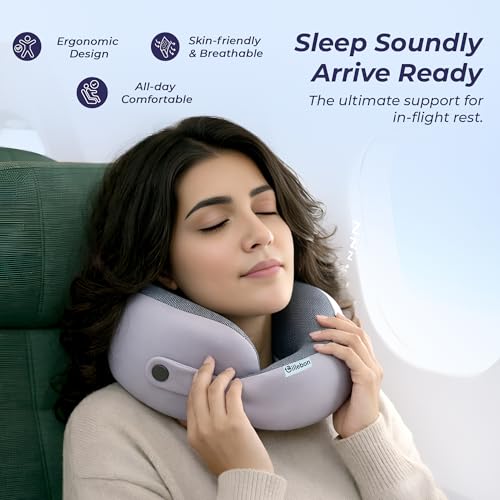 Image of Billebon Memory Foam Neck Pillow, Snake Shape Travel Pillow with Snap Button, Neck Pillow for Travelling & Flight Travel, Ergonomic Support for Comfort & Pain Relief(Grey Single)